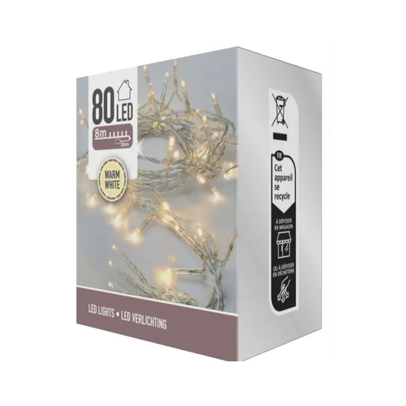 Well Home Guirnalda con 80 Luces LED Blanco cálido con cable transparente - Decoración