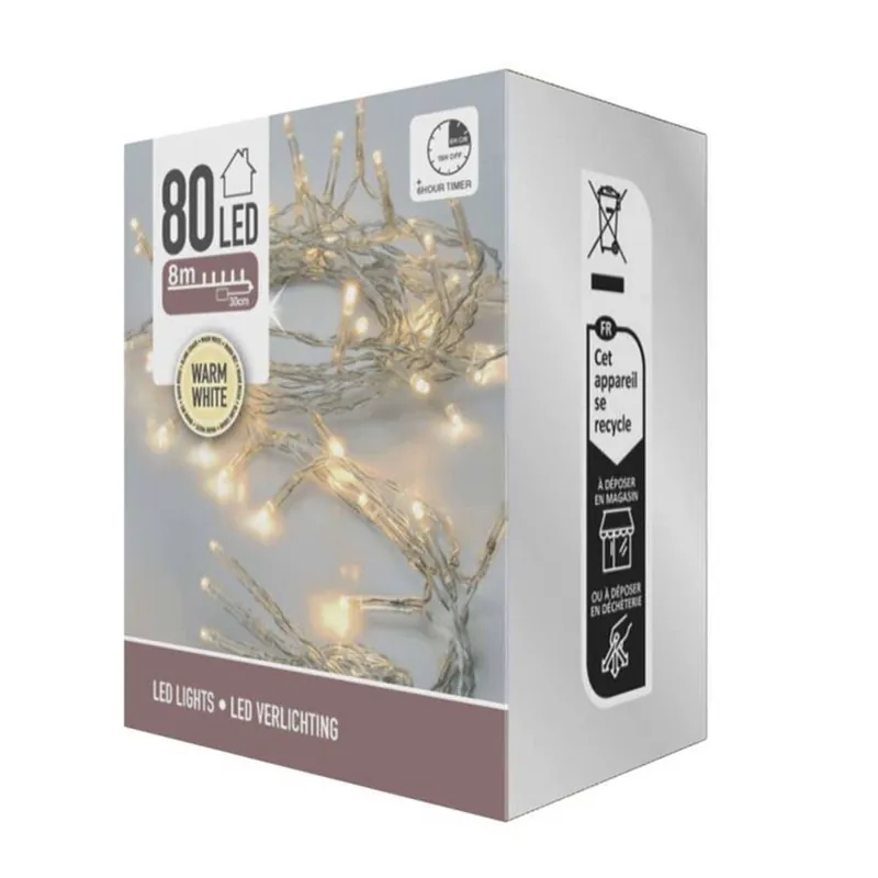 Well Home Guirnalda con 80 Luces LED Blanco cálido con Temporizador y cable transparente - Decoración