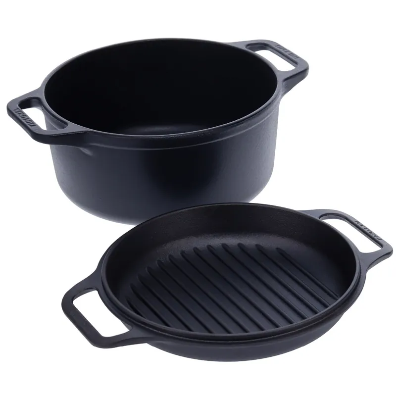Horno Holandés Olla Inducción Hierro Fundido Curado 27cm, Tapa - Sartén, 5,7L, sin PTFE, Victoria 30940
