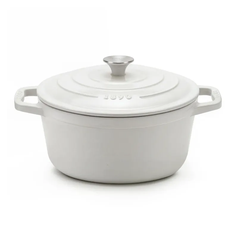 La Fonderie 1890 IENA22, Cacerola redonda de hierro fundido, 22 cm, 3,3L, beige, compatible con todos los fuegos, inducción, gas, parrilla y horno. - Cocina