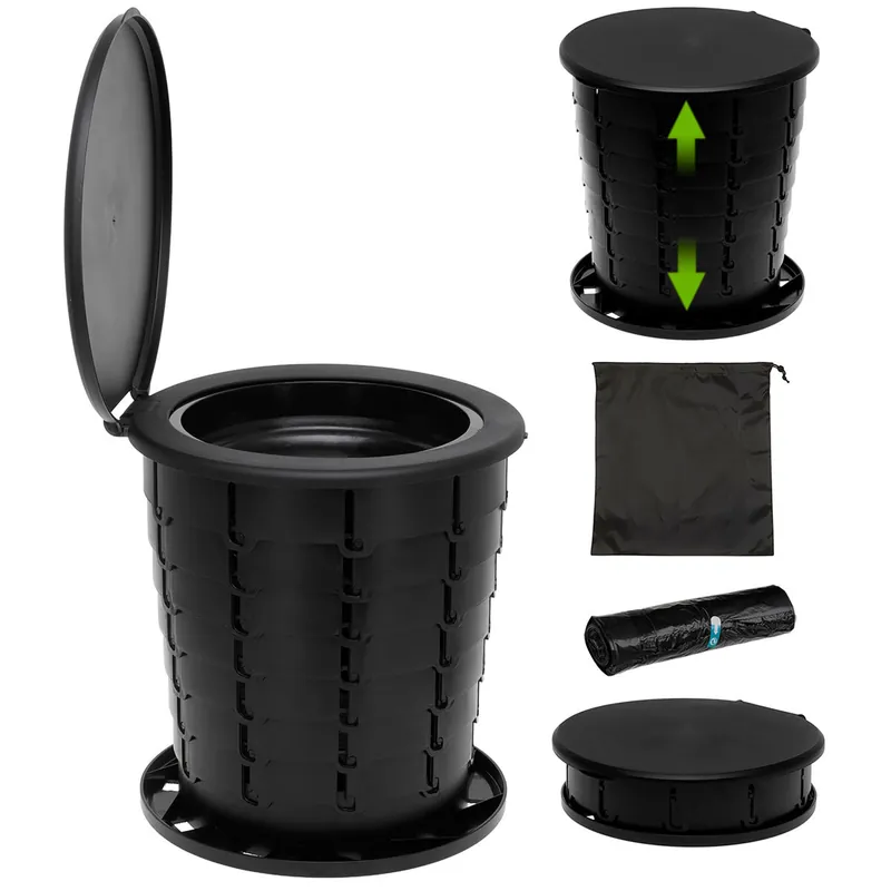 Briebe WC1184 WC Portátil Plegable Inodoro Viaje para Camping, Compacto 3 en 1 Baño Seco Autocaravana, Coche, , Negro