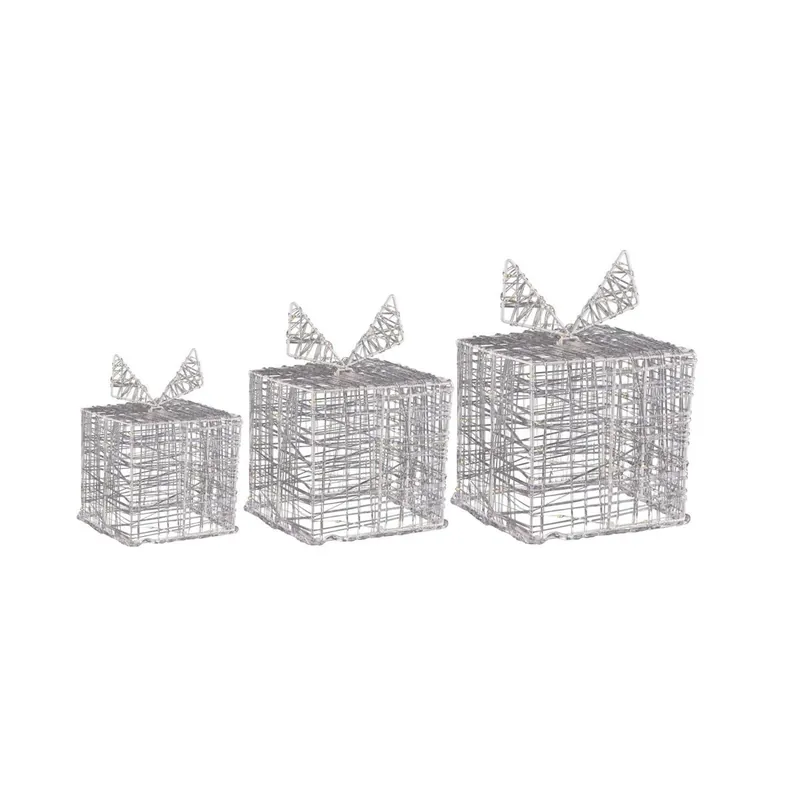 Well Home Juego de 3 Cajas de Regalo Luminosas con 90 Micro LEDs Blancas cálidas - Decoración