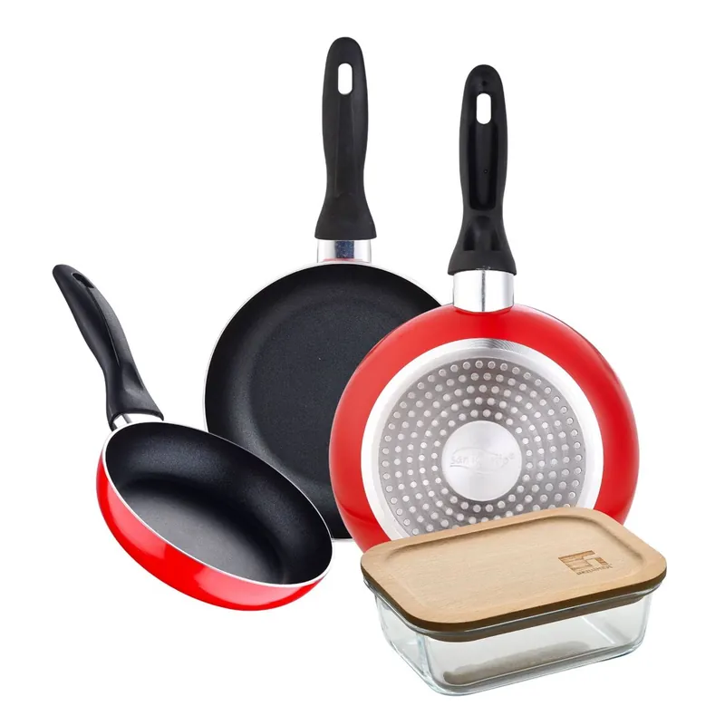 Juego de 3 sartenes San Ignacio 16/20/24 cm +Hermético de 650ml en vidrio de borosilicato - Cocina