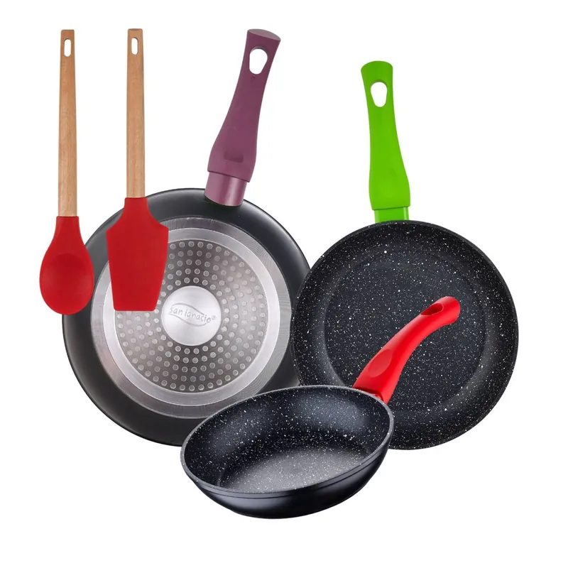 Juego de 3 sartenes San Ignacio 18/22/26 cm+Juego de 2 utensilios de cocina de silicona