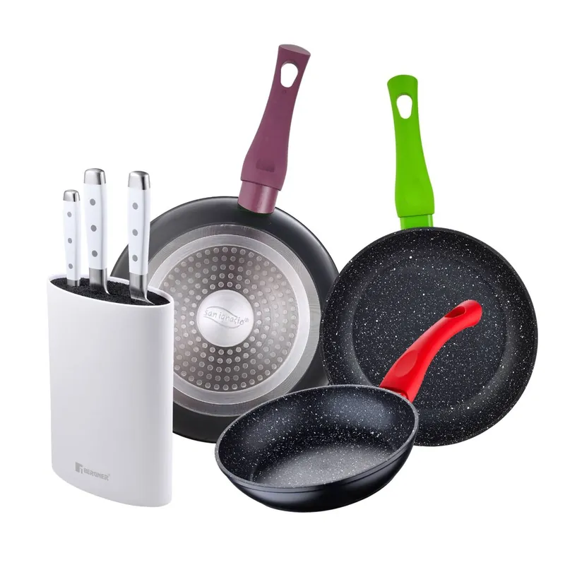 Juego de 3 sartenes San Ignacio 18/22/26 cm+Juego de 3 Cuchillos de acero inoxidable + Tacoma en color Blanco - Cocina