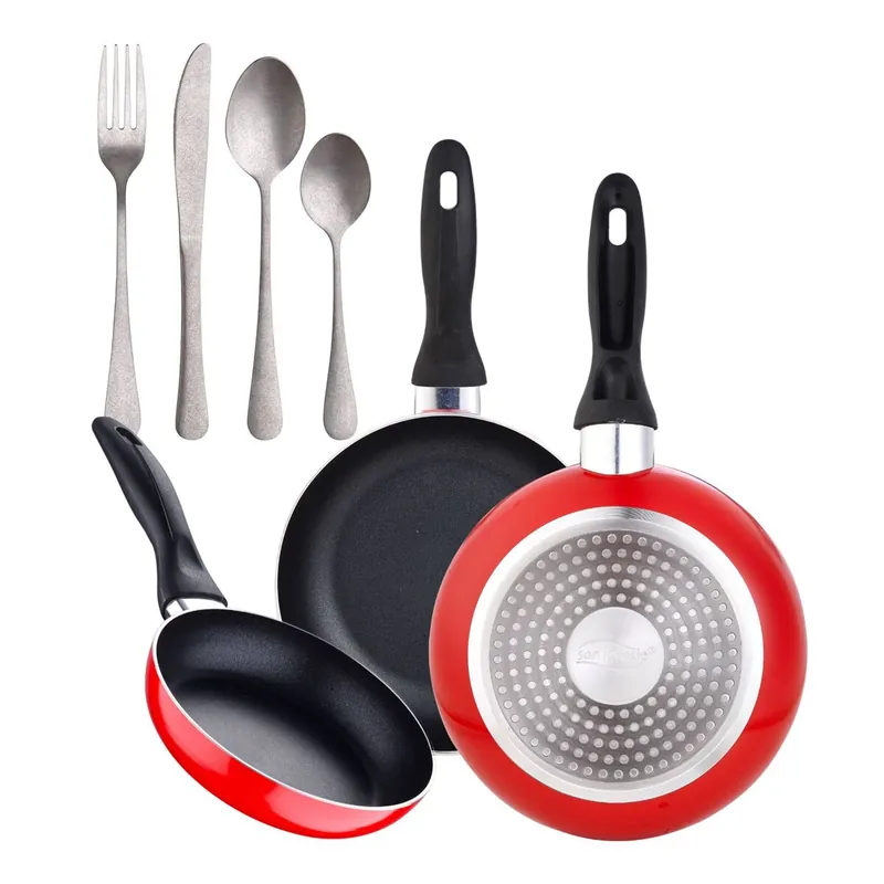 Juego de 3 sartenes San Ignacio 16/20/24 cm +Set de 16 Cubiertos en Acero Inoxidable - Cocina