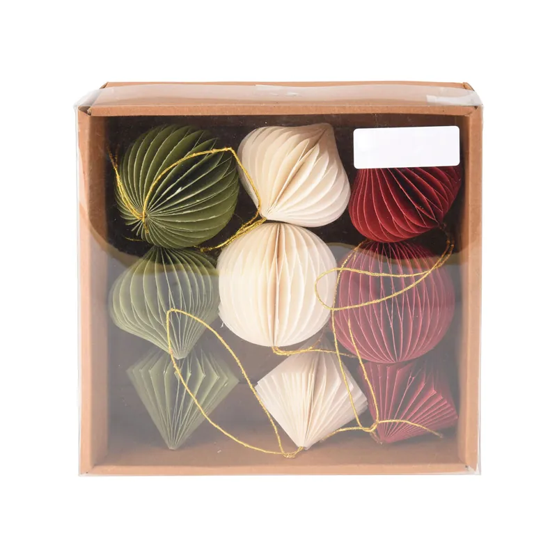 Well Home Juego de 9 Decoraciones para Árbol de Navidad en Papel Panal de Abeja - Formas y Colores Variadas