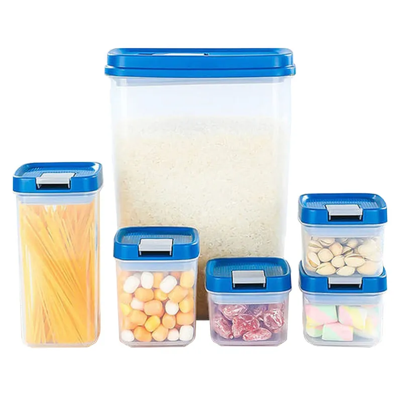 Juego de 6 piezas de caja de almacenamiento de alimentos de cocina,(3,4 L) (0,65 L), (0,35 L), (0,22 L). 1 unidad de 19x11x25, 1 unidad de 7,5x7,5x15,5, 1 unidad 7,5x7,5x9,5 y 3 unidades de 7,5x7,5x6,5cm.