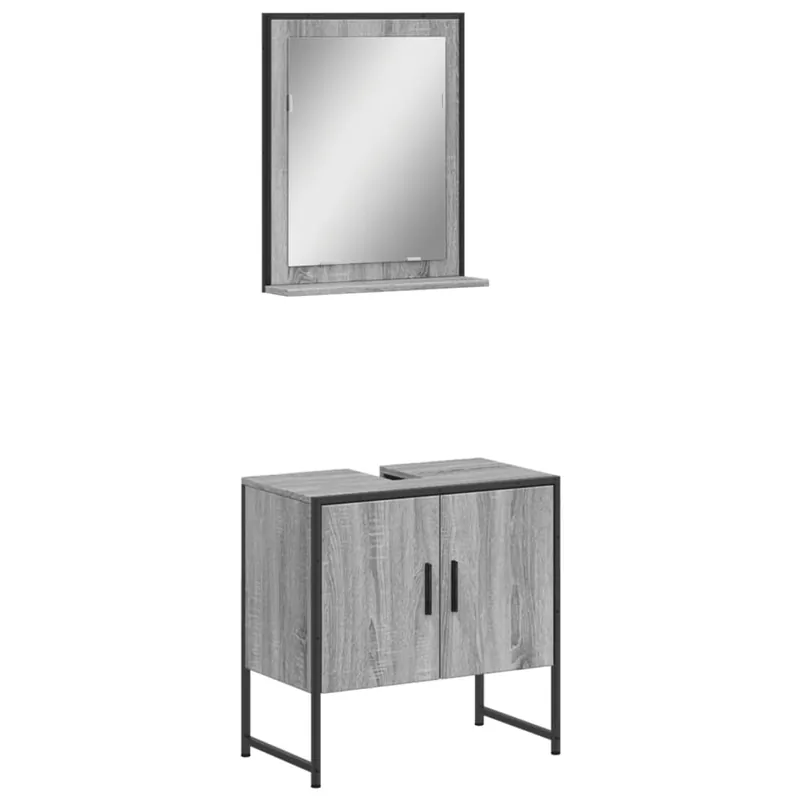 vidaXL Set de muebles de baño 2 pzas madera ingeniería roble ahumado