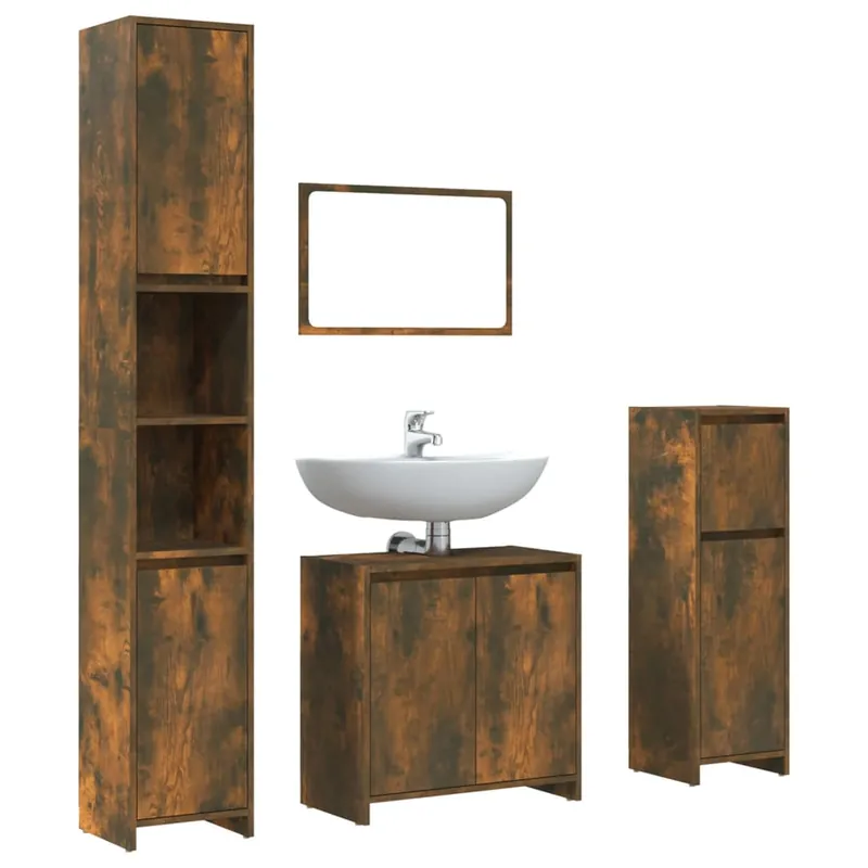 vidaXL Set de muebles baño 4 pzas madera contrachapada roble ahumado