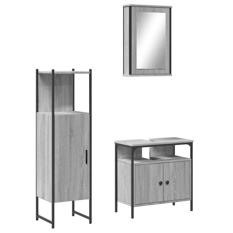 vidaXL Set de muebles baño 3 pzas madera contrachapada roble ahumado