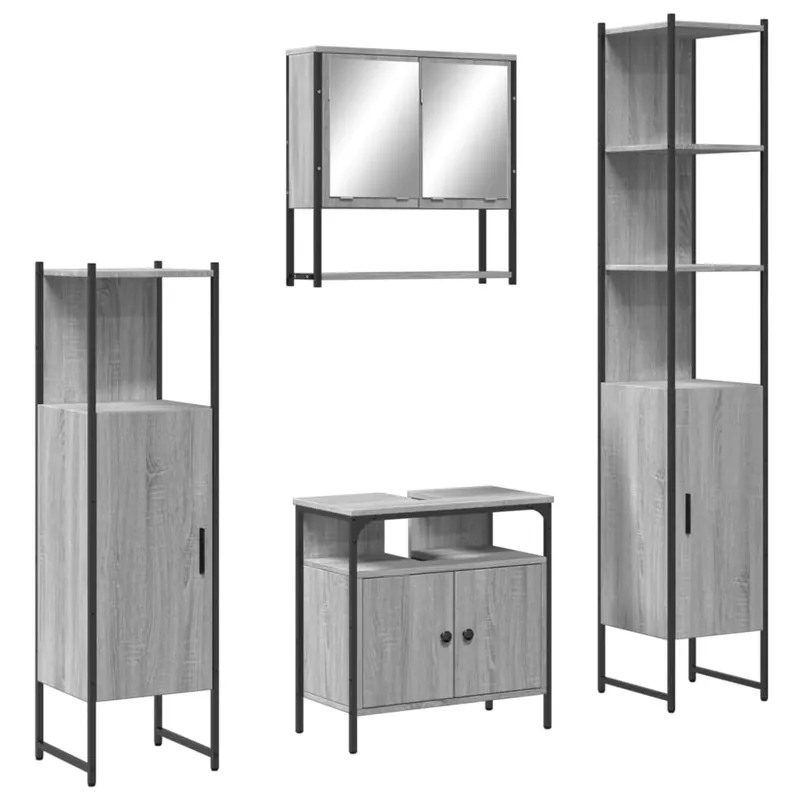 vidaXL Set de muebles baño 4 pzas madera contrachapada roble ahumado
