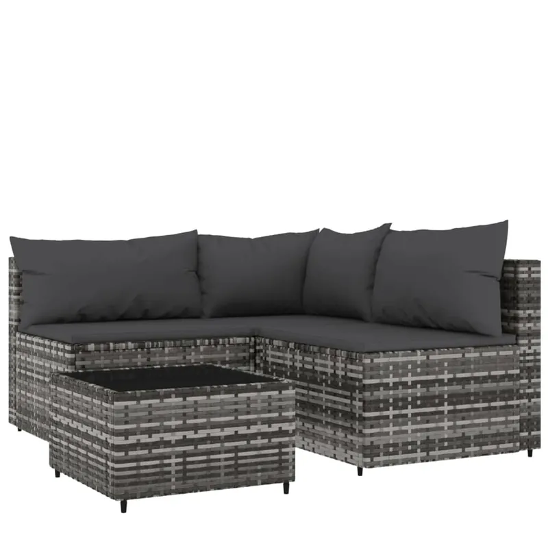 vidaXL Set de muebles de jardín 4 pzas y cojines ratán sintético gris