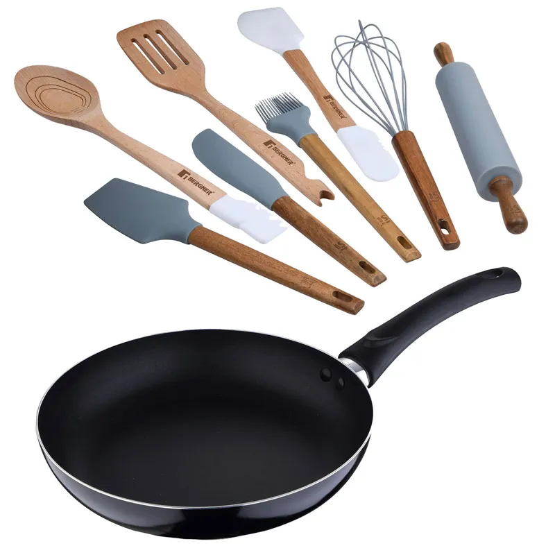 Juego de Sartén Ø24x4,5cm aluminio prensado + 3 Utensilios de cocina en madera y silicona + 5 Utensilios de cocina en silicona PIXEL Chef Sauce