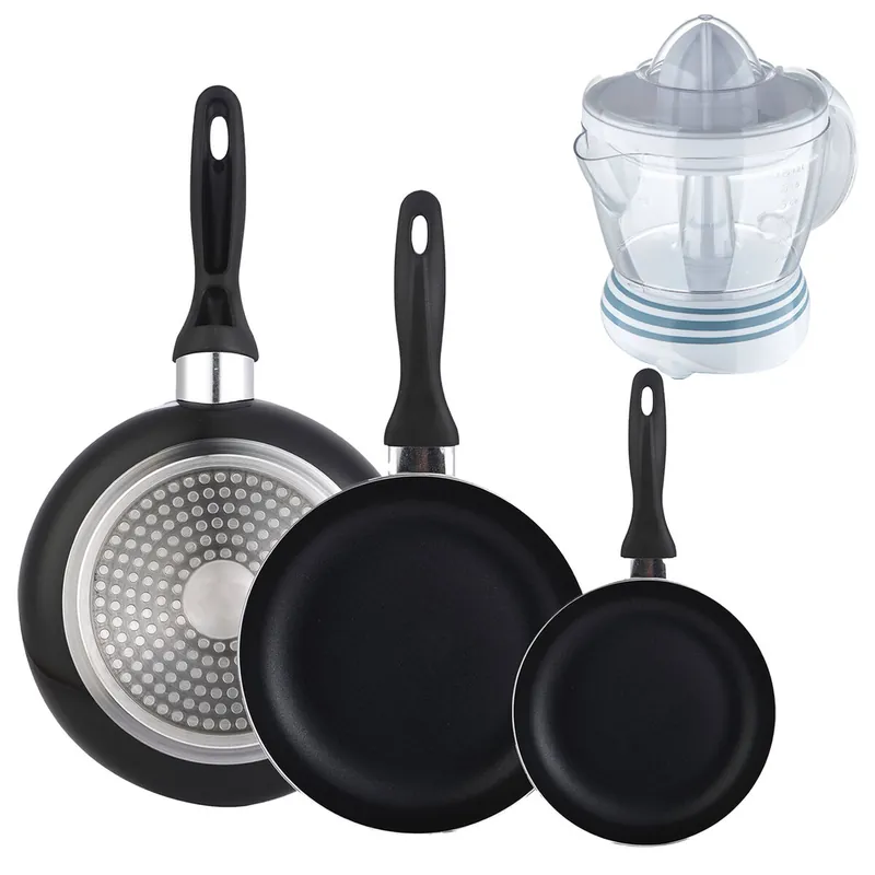 Set 3 sartenes Wellhome 16/20/24 aluminio prensado+Exprimidor de 40W de Potencia - Capacidad de 1.2 Litros