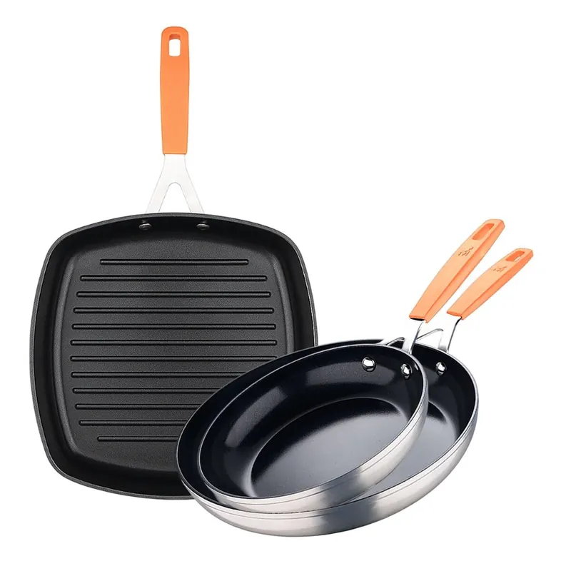 Juego de 2 Sartenes Ø16Ø28cm + Asador cuadrado 28x28cm en aluminio forjado para inducción COMPACT San Ignacio - Cocina