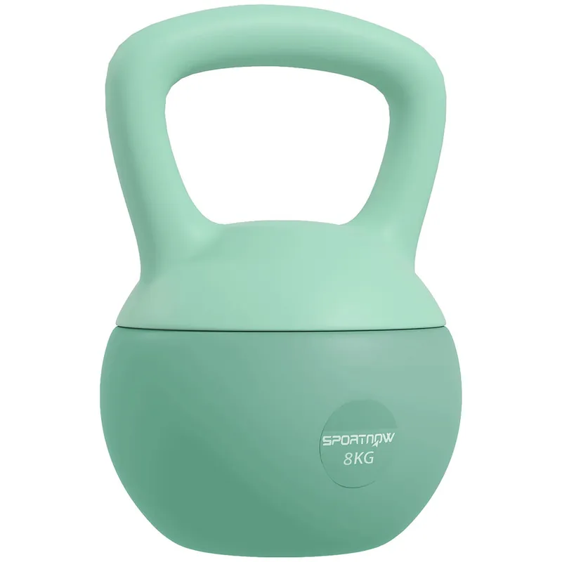 SPORTNOW Pesa Rusa 8 kg, Soft Kettlebell Relleno de Arena Metálica y Mango Antideslizante, para Entrenamiento Culturismo en Casa, Gimnasio, Verde - Deporte