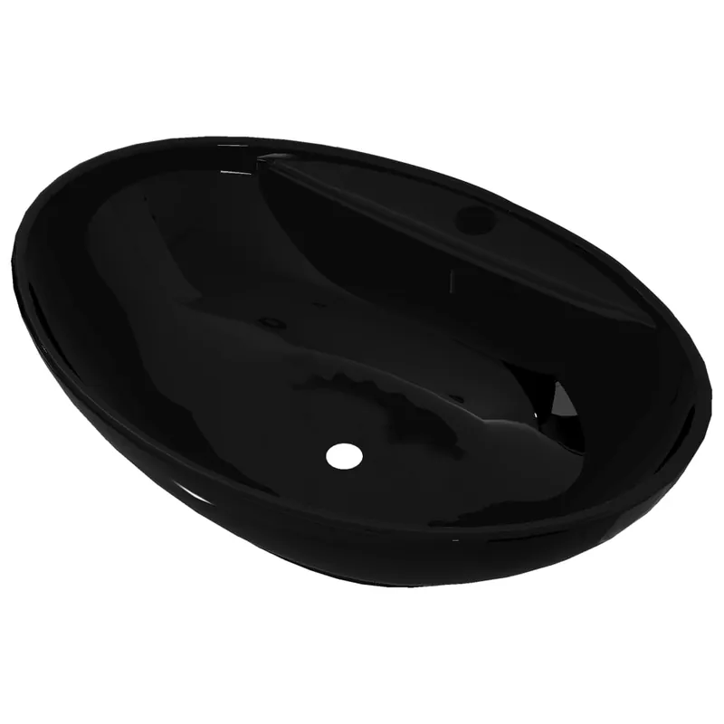 vidaXL Lavabo de cerámica ovalado con orificio de grifo y rebosadero - Baño