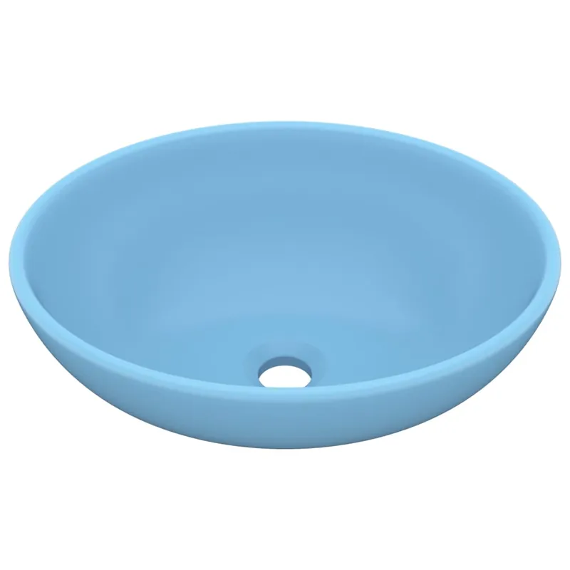vidaXL Lavabo de lujo ovalado cerámica azul claro mate 40x33 cm - Baño