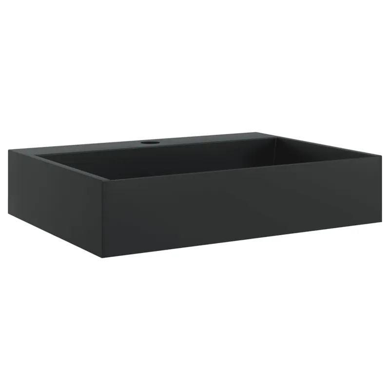 vidaXL Lavabo de fundición de mineral/mármol negro mate 50x38x11 cm - Baño