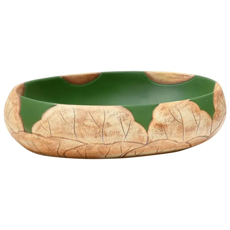 vidaXL Lavabo sobre encimera ovalado cerámica verde marrón 59x40x15 cm - Baño