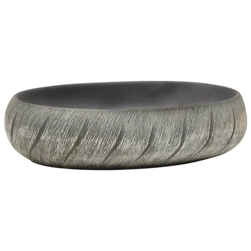 vidaXL Lavabo sobre encimera ovalado cerámica negro y gris 59x40x15 cm - Baño