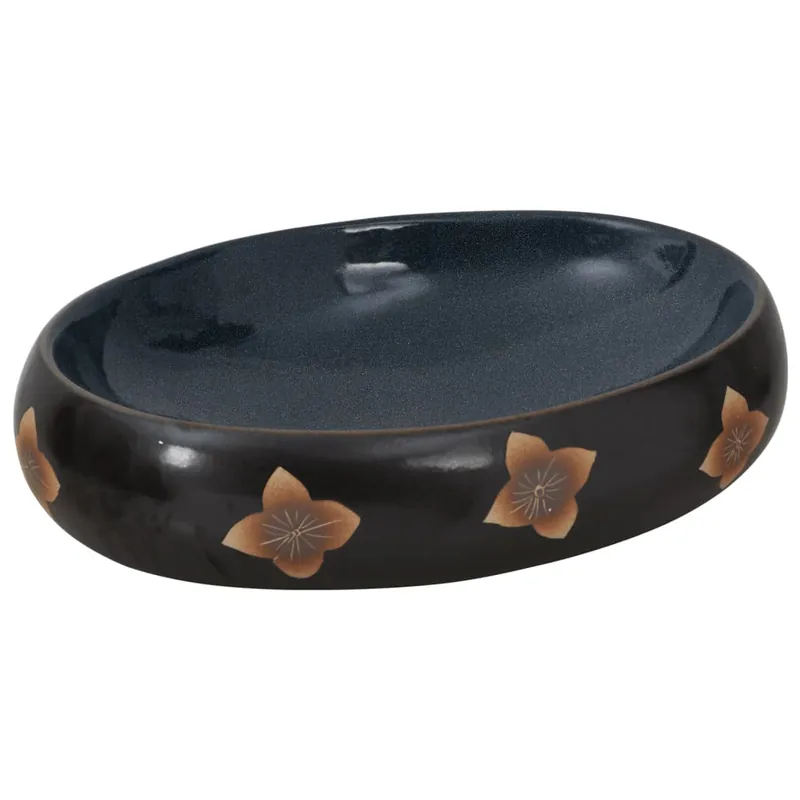 vidaXL Lavabo sobre encimera ovalado cerámica negro y azul 59x40x15 cm - Baño