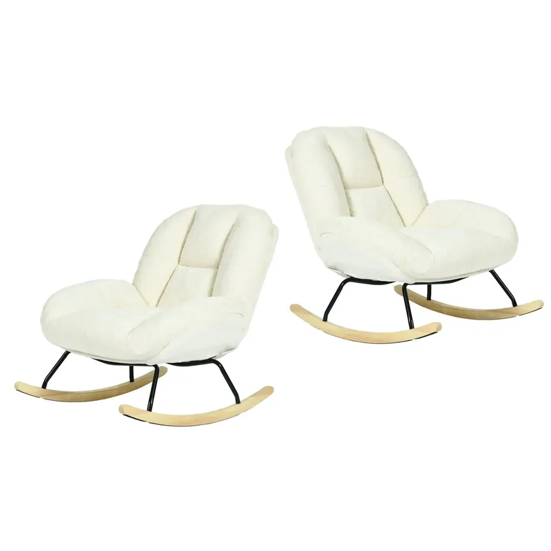 MEUBLES COSY Lote de 2 Sillones Mecedora Interior Escandinavo en Chenilla, Marco de Hierro y Patas de Madera, Cojín Integrado, Azul Marino - Sofás sillones puffs