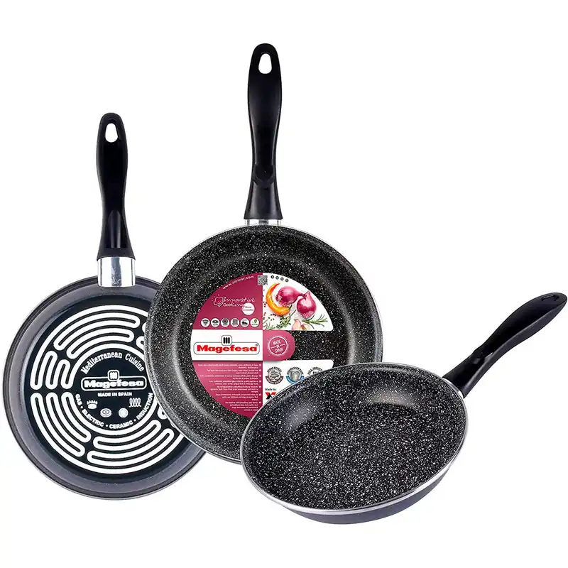 Magefesa Gransasso Juego 3 Sartenes 18-20-24cm, Inducción, Antiadherente PIEDRA libre de PFOA, Acero Vitrificado, , Gris