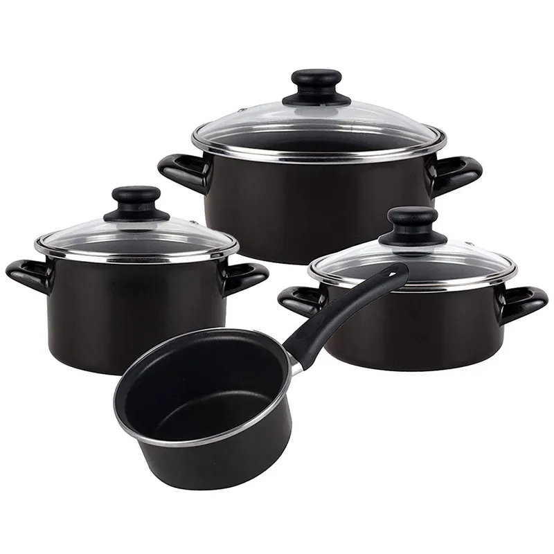 Magefesa Kenia Negra - Batería De Cocina 7 Piezas, Acero Vitrificado Exterior Negro. Antiadherente Bicapa Reforzado. Apta Para Todo Tipo De Cocinas, E