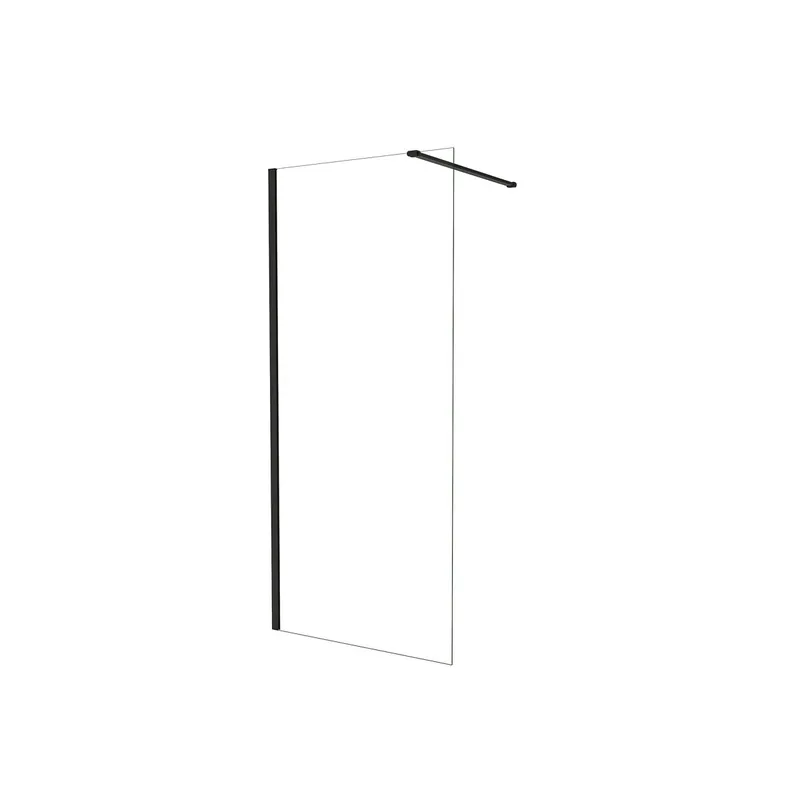 Walk in Mampara de ducha fija frontal 1 hoja sin marco exterior,Cristal templado antical 5mm con Barra1 90cm,Perfil Negro Mate,(680-700)x1900mm