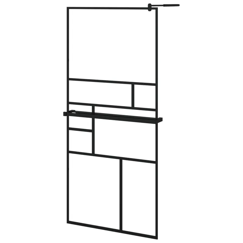 vidaXL Mampara ducha con estante vidrio ESG y aluminio negro 80x195 cm - Baño