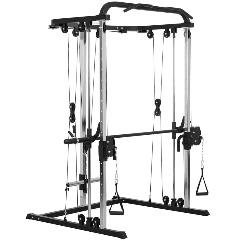 SPORTNOW Smith Machine Multiestación de Musculación Máquina Multifunción de Musculación con Soporte para Sentadillas y Barra para Pesas para Entrenamiento Fitness en Hogar Negro - Deporte