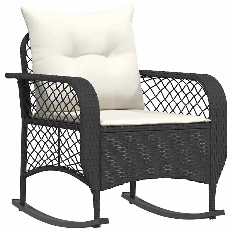 vidaXL Silla mecedora de jardín con cojines ratán sintético negro