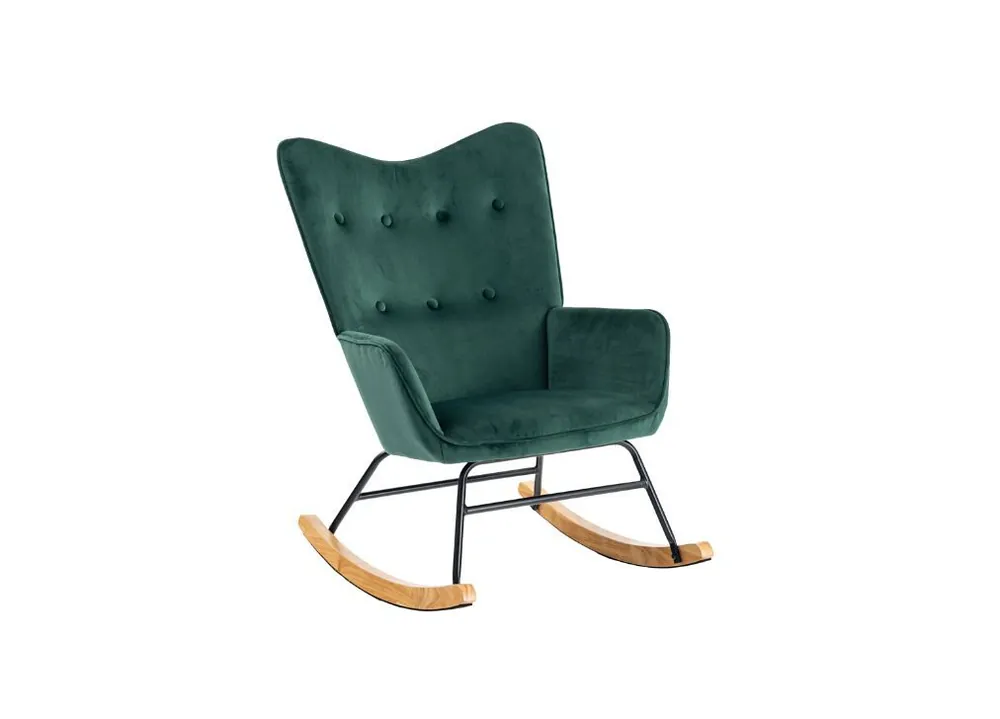 Mecedora escandinava de terciopelo con patas de madera clara - Sofás sillones puffs