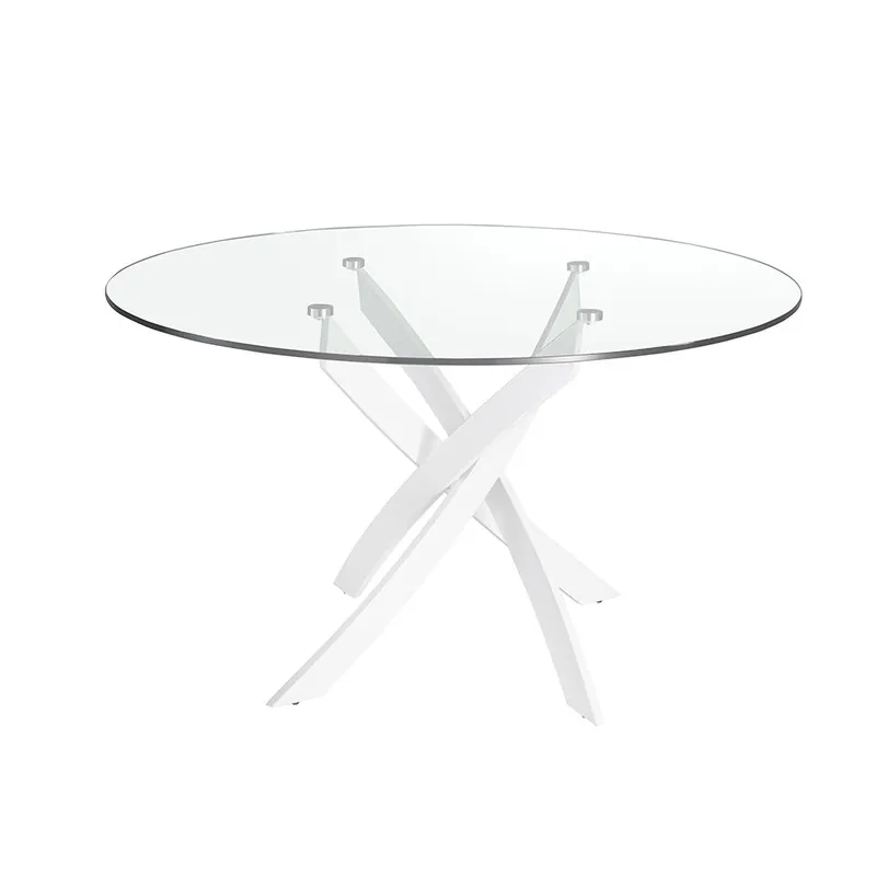 ANGEL CERDA Mesa comedor redonda cristal templado y acero blanco - Muebles