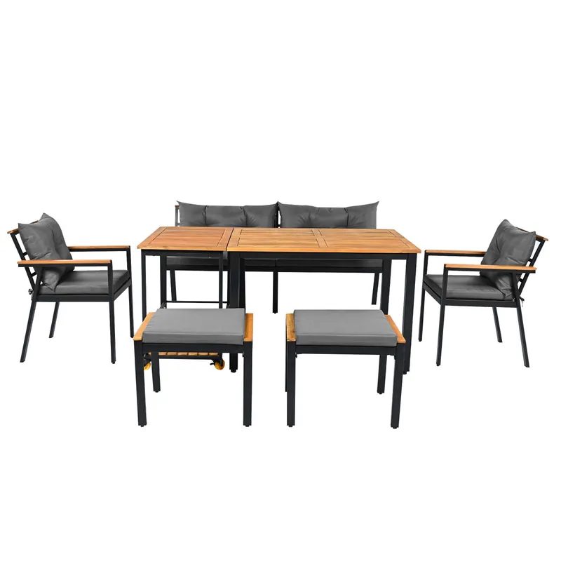 Set de jardín con sofá,2 sillas y mesa,beige+natural