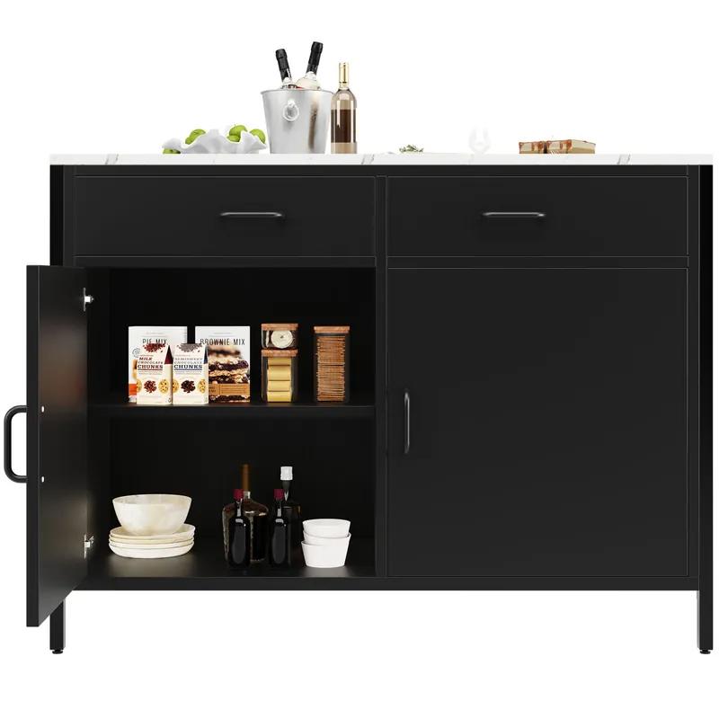 Mesa de bar 105x39x102 cm - Estilo moderno y sencillo, con superficie de mármol, pies ajustables - Negro