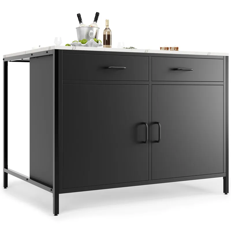 Mesa de bar 105x39x102 cm - Estilo moderno y sencillo, con superficie de mármol, pies ajustables - Negro
