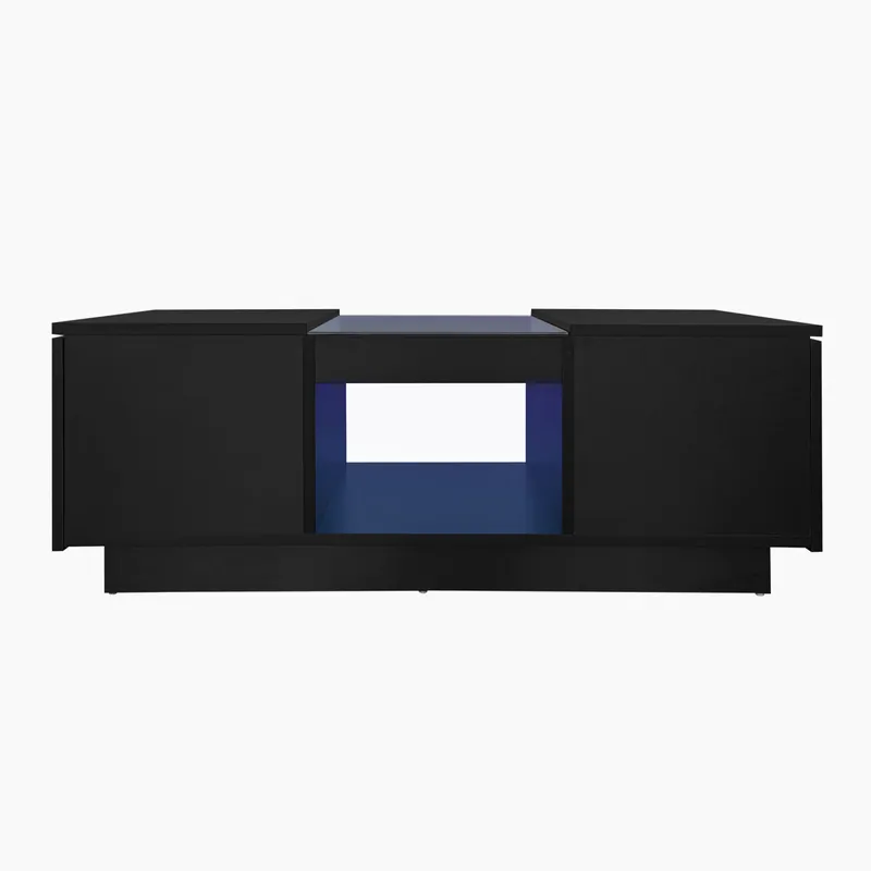 Mesa de centro con LED - 2 cajones y 1 compartimento abierto - Negro