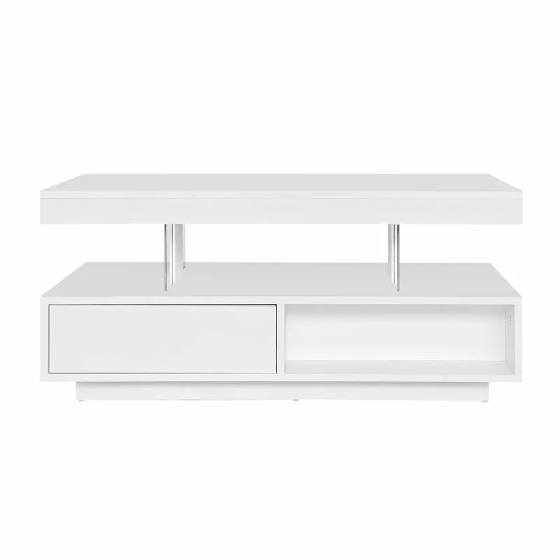 Mesa de centro con LED - cajón y compartimentos abiertos - Negro