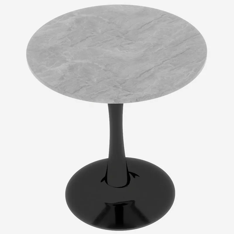 Mesa de centro 70 cm - estilo moderno mid-century, redonda, mármol blanco - negro y blanco