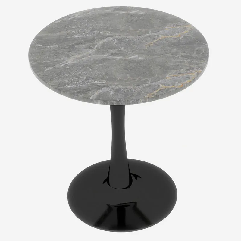 Mesa de centro 70cm - estilo moderno de mediados de siglo, tapa redonda de mármol - Negro/Blanco