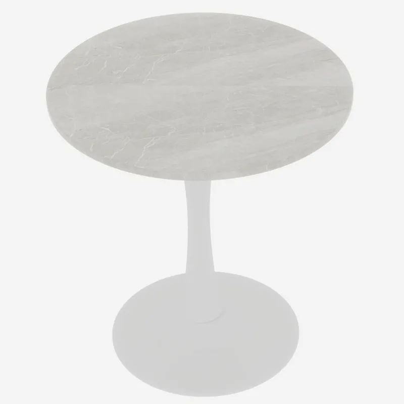Mesa de café 70 cm - estilo moderno de mediados de siglo, tablero redondo de mármol - blanco