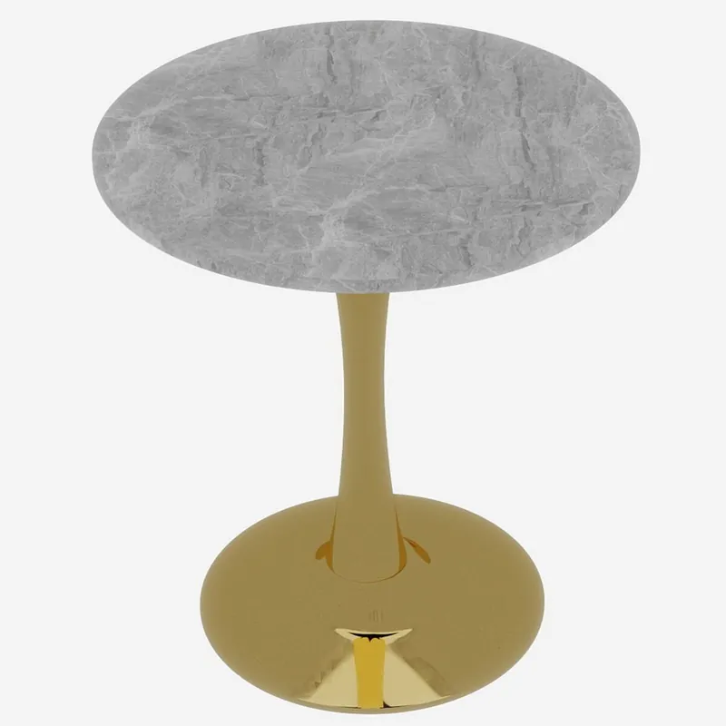 Mesa de centro 70cm - estilo mid-century, mármol redondo, para 2-4 personas - dorado/blanco