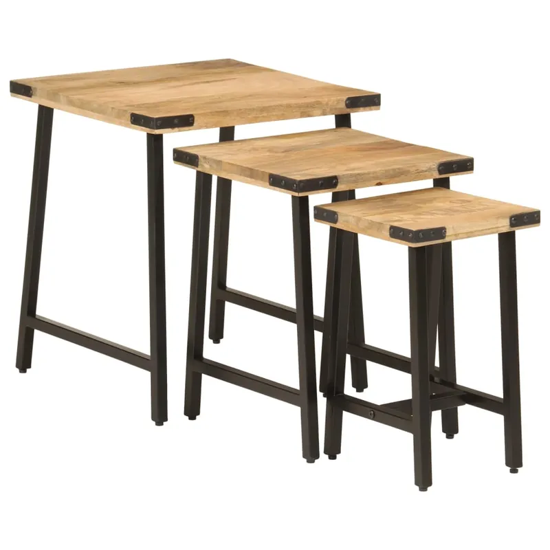 Mesas de centro apilables 3 pzas madera maciza mango y hierro - Muebles