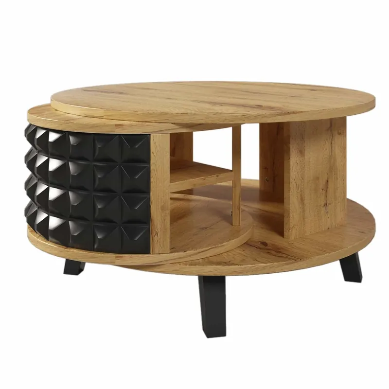 Mesa de centro - con almacenamiento interior giratorio - Natural y Negro