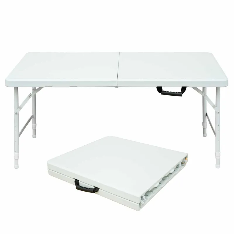 Mesa plegable 125cm - resistente, ajustable, multiusos - amarilla
