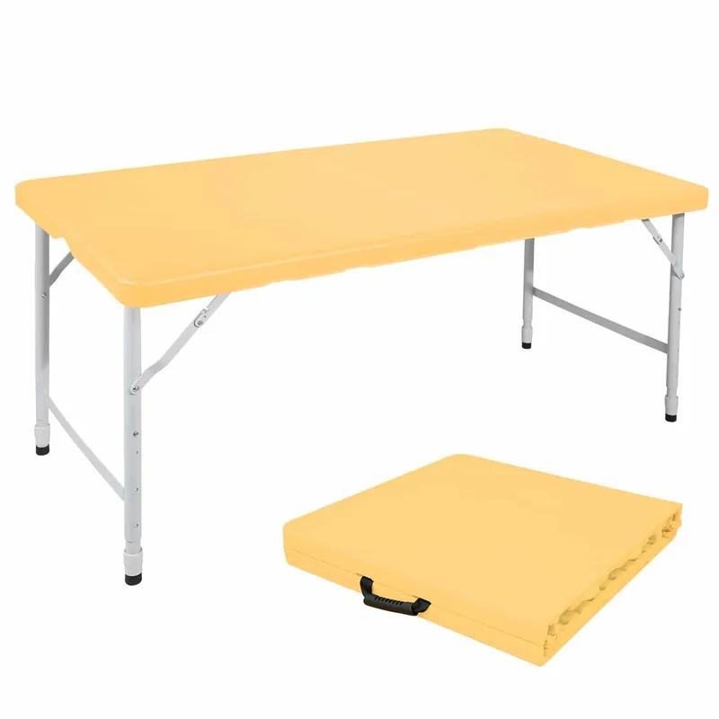Mesa plegable portátil 125cm - resistente, altura ajustable, multiusos - amarillo claro