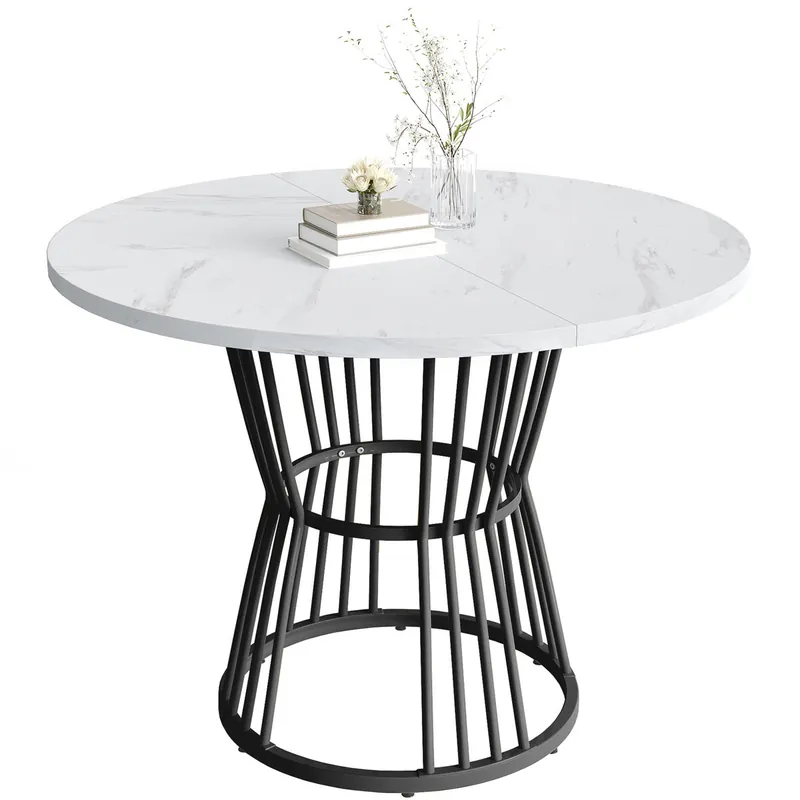 Mesa de comedor 1 pieza - Mesa de cocina con marco metálico, moderno diseño de mármol - Blanco